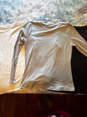 3-Pack of Round Neck Long Sleeve Tees - White, Black, Gray Brand New